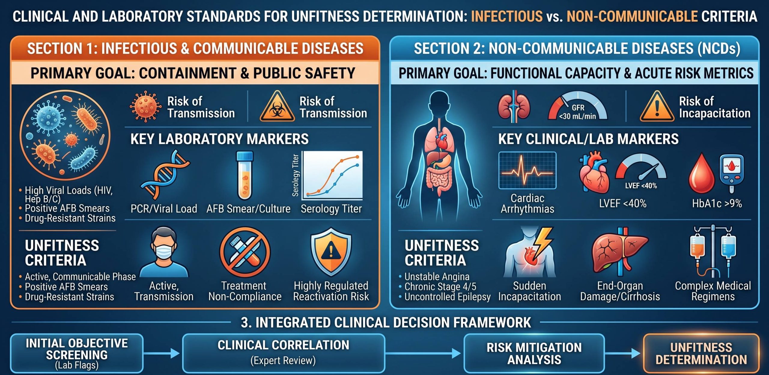 Clinical and Laboratory Standards for Unfitness Determination: Detailed Analysis of Infectious vs. Non-Communicable Criteria